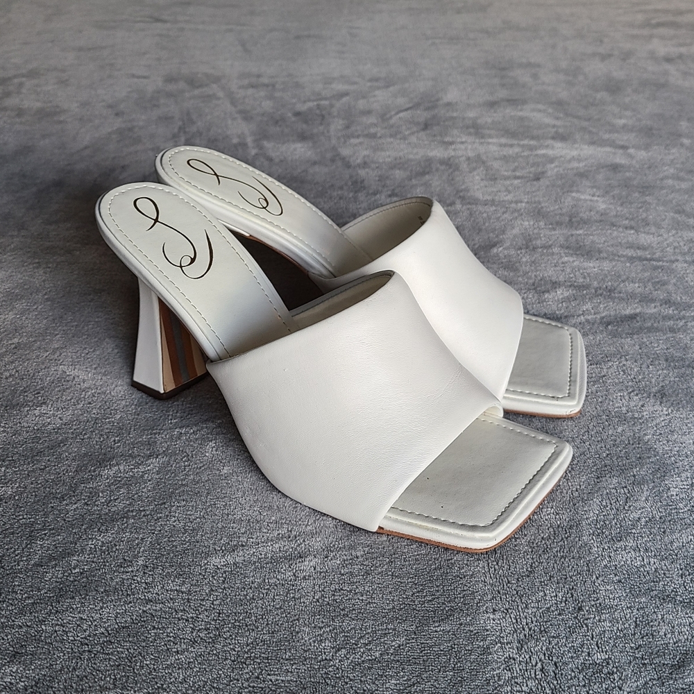 Women’s White Slip-On Square-Toe Block Heel Mules